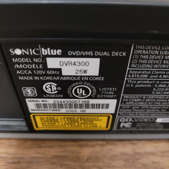 Go Video Sonic Blue DVR4300 DVD VCR Combo VHS Tape Player Recorder NO REMOTE - Picture 9 of 9